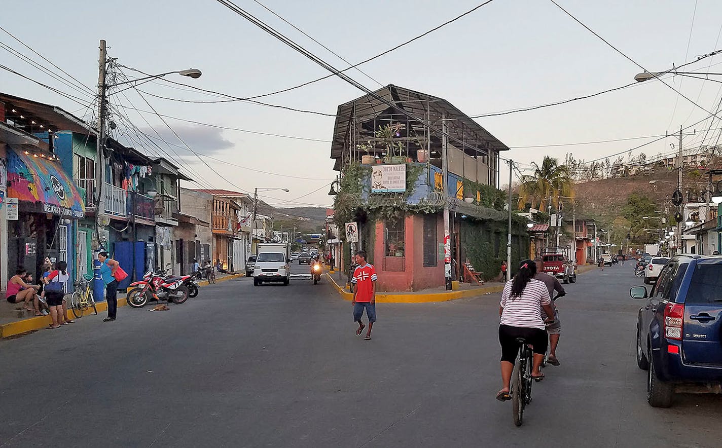 A street scene in San Juan del Sur, Nicaragua, a town popular with surfers, tourists and expats.