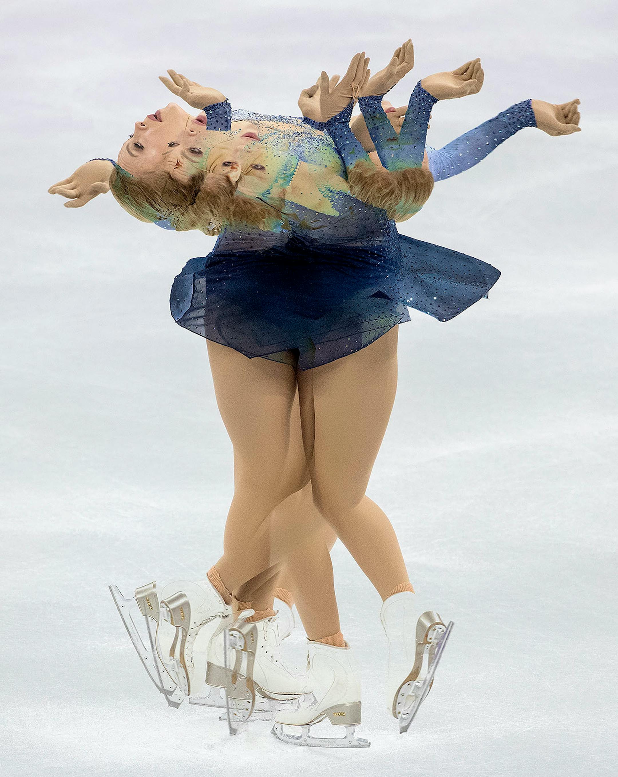 Emmi Peltonen of Finland during her program on Friday.Editors Note - Photo made using multiple exposure in camera.