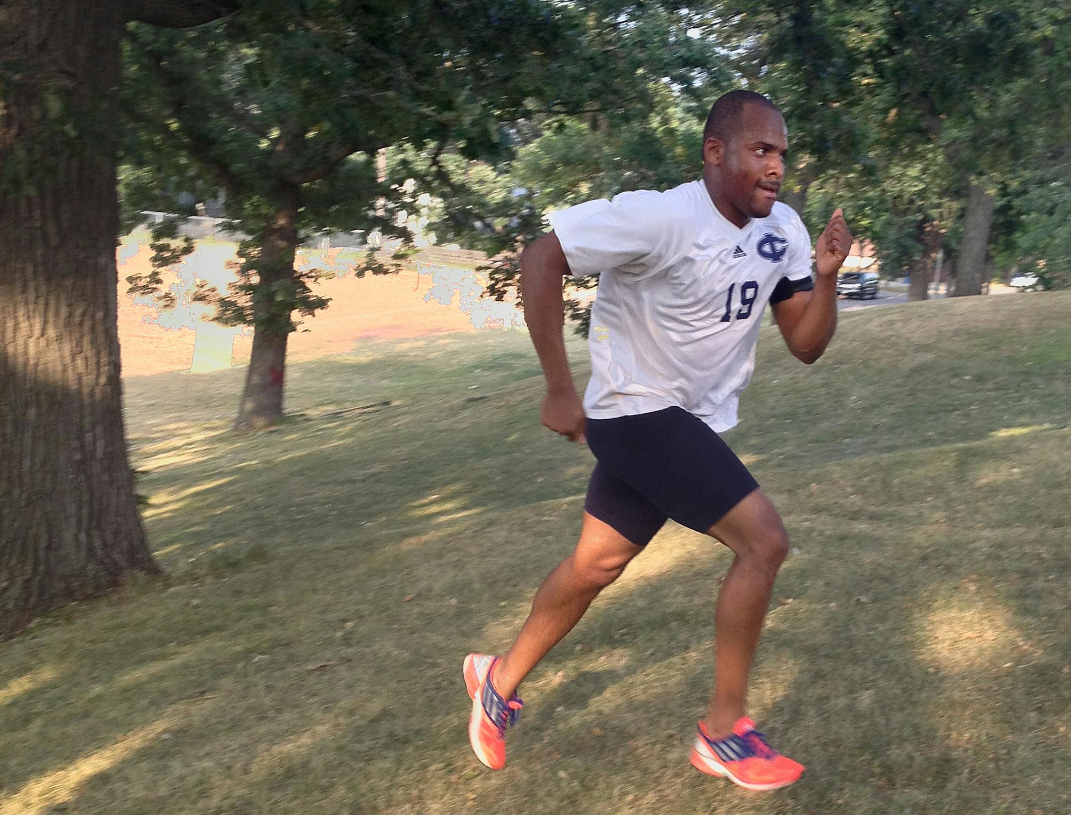 Domonique Gilmer powered up the hill Tuesday evening at Farview Park in North Minneapolis in search of stronger, faster legs. After 20 sprints up the 150 meter hill, Gilmer headed home for a hot shower.