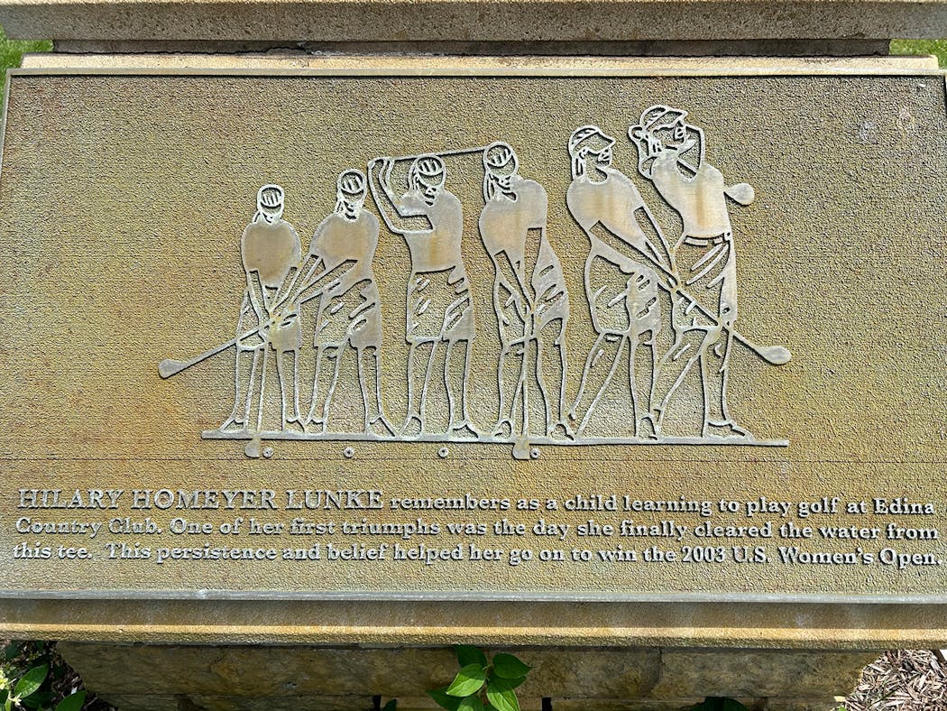 This plaque at Edina Country Club honors club member Hilary (Homeyer) Lunke’s win at the 2003 U.S. Open.