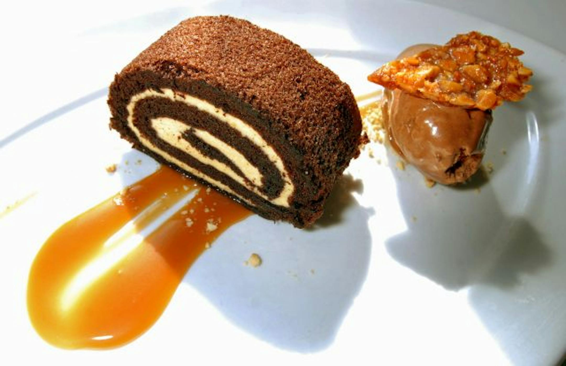 Chocolate and salty caramel roulade at Barbette.