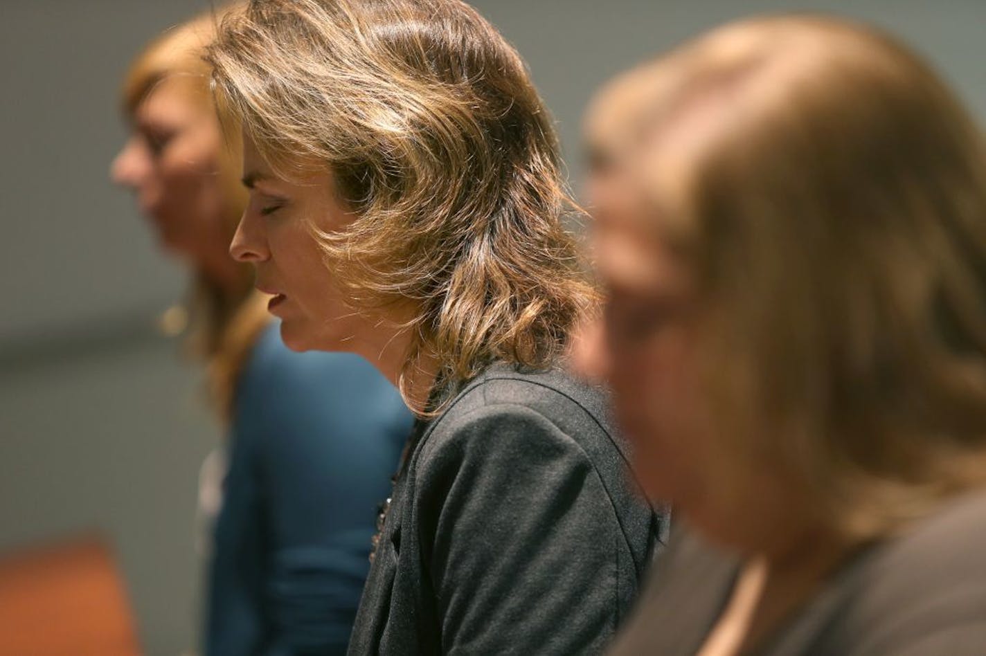 Meditation leader Sandy Behnken led a Mindfulness session for General Mills employees, Tuesday, November 19, 2013 in Golden Valley, MN. Mindfulness is a form of meditation that is becoming more popular in the workplace aimed at stress or improving focus or both. Mindfulness sessions are supposed to create happier and more productive employees. ( ELIZABETH FLORES/STAR TRIBUNE) ELIZABETH FLORES � eflores@startribune.com