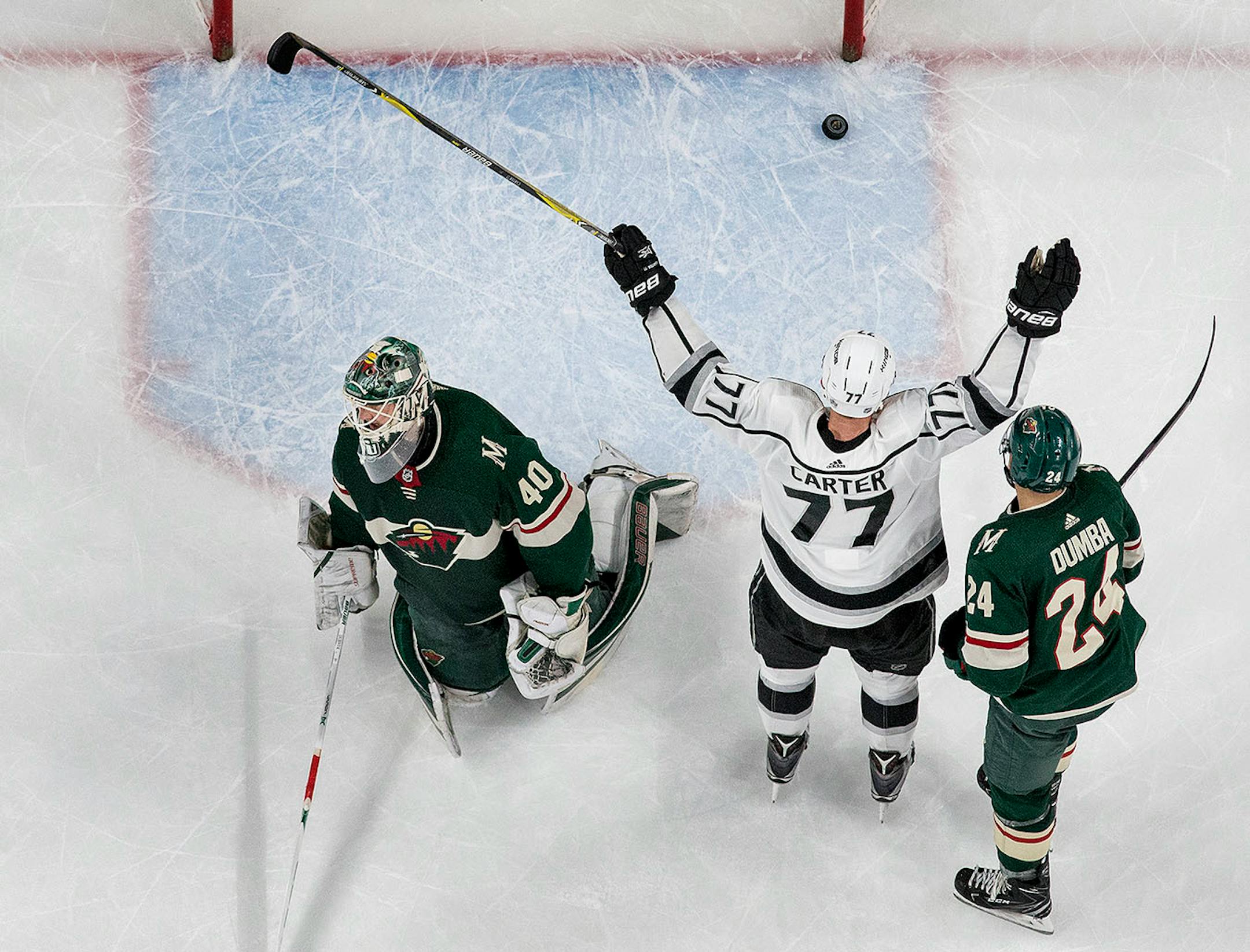 Jeff Carter (77) celebrated after scoring the game winning goal in overtime.