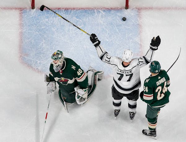 Jeff Carter (77) celebrated after scoring the game winning goal in overtime.