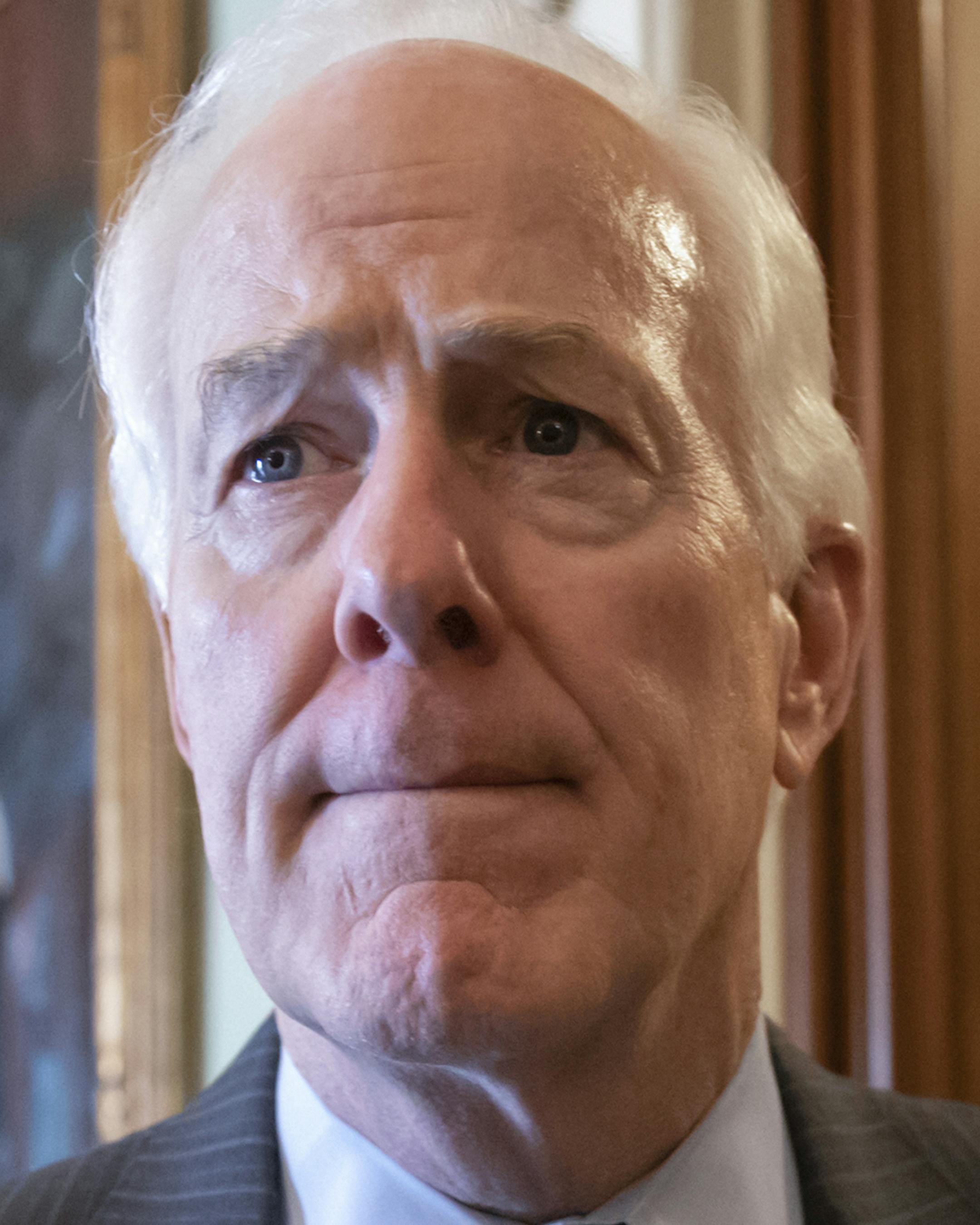 Senate Majority Whip John Cornyn, R-Texas, updates reporters at the Capitol in Washington, Wednesday, Oct. 3, 2018. (AP Photo/J. Scott Applewhite)