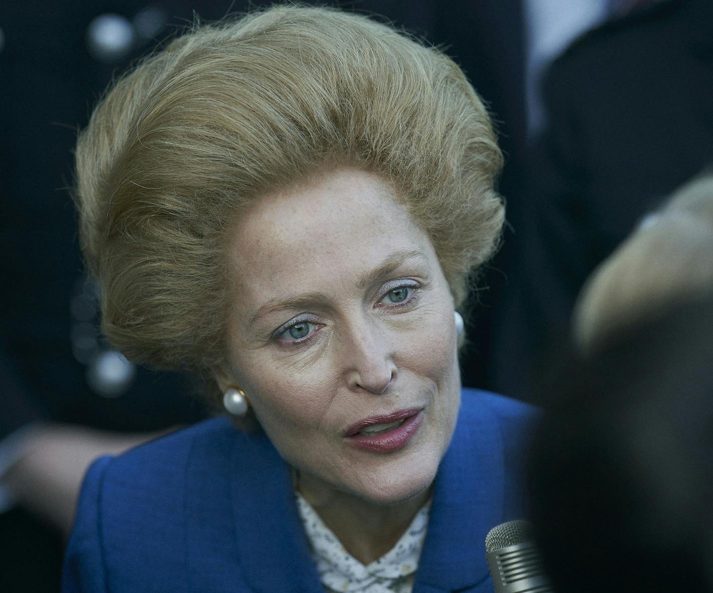 The Crown S4. Picture shows: Margaret Thatcher (GILLIAN ANDERSON). Set: Elstree (backlot) Netflix