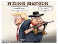 Sack cartoon: Barr's riding shotgun