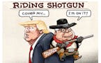 Sack cartoon: Barr's riding shotgun