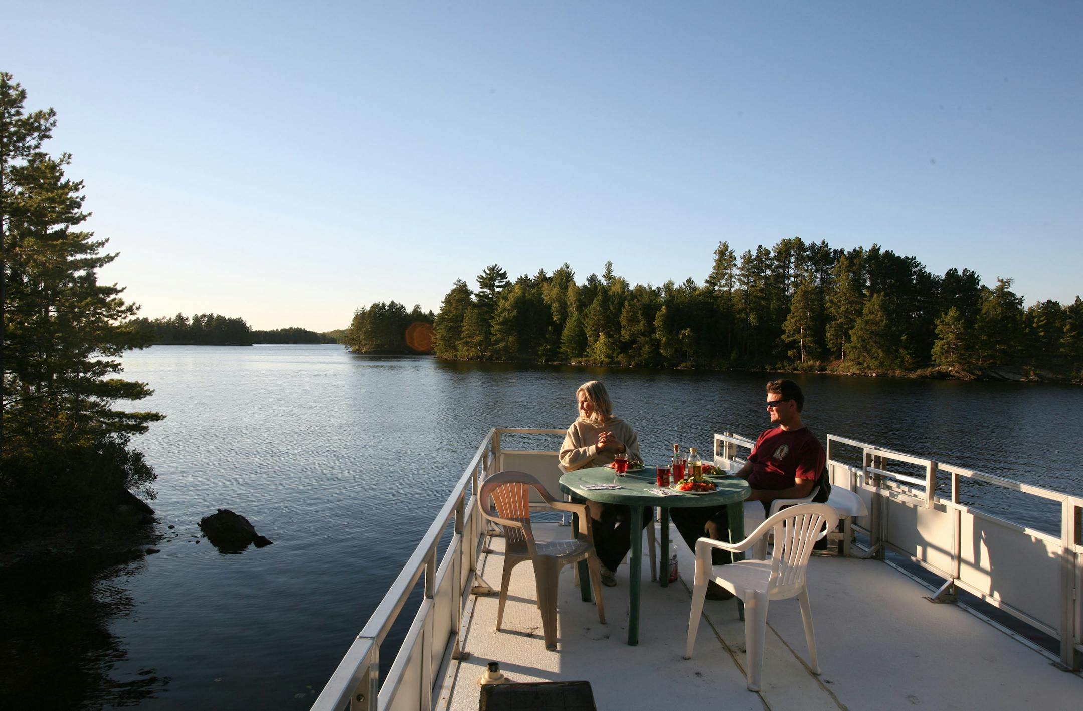 Spaghetti dinner on the roof of the houseboat, Sandpoint Island, Voyageurs National Park.