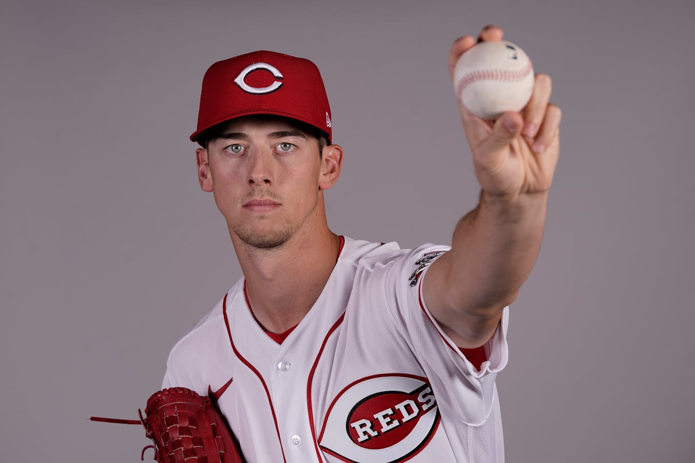 This is a 2022 photo of Brandon Williamson of the Cincinnati Reds baseball team taken Friday, March 18, 2022, in Goodyear, Ariz. (AP Photo/Charlie Riedel)