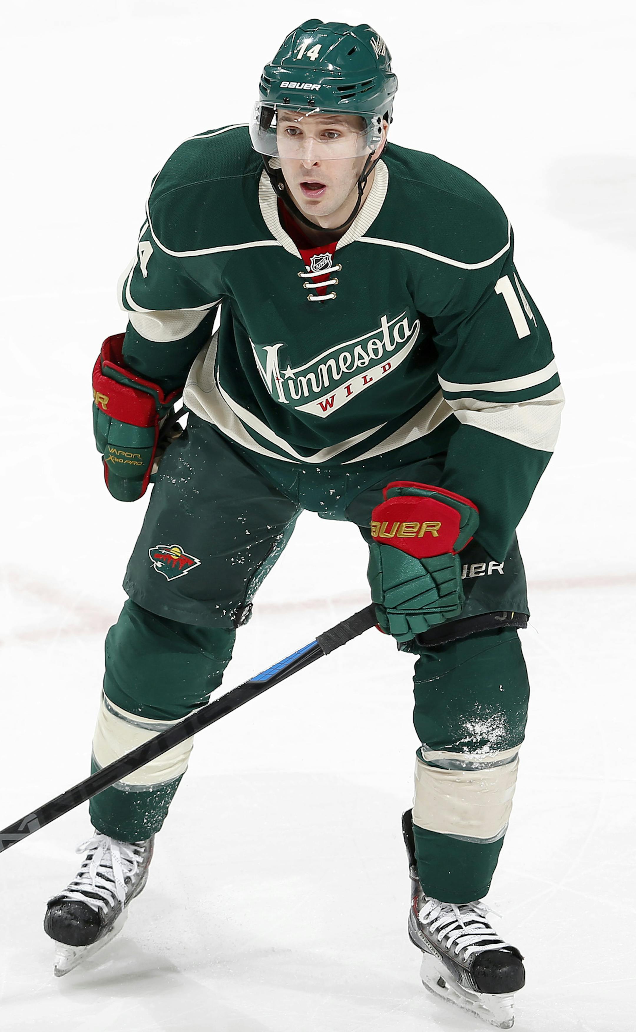 Minnesota Wild Justin Fontaine (14). ] CARLOS GONZALEZ cgonzalez@startribune.com, January 8, 2015, St. Paul, Minn., Xcel Energy Center, NHL, Minnesota Wild vs. Chicago Blackhawks ORG XMIT: MIN1501111555561535
