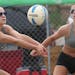 Chanhassen&#x2019;s Ainsley Rouse, right, and Jenna Lewis played at an event in Shakopee. Sand volleyball was approved as a championship-level sport b