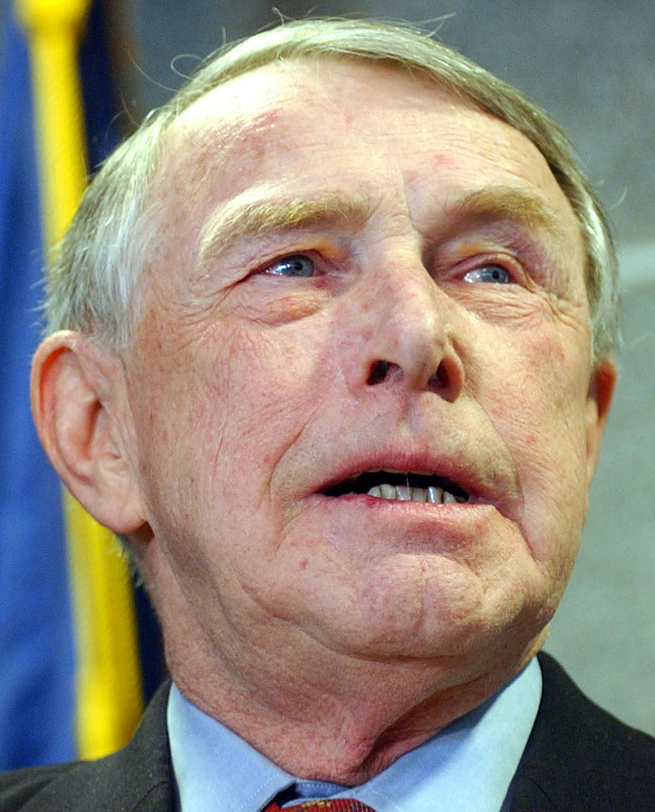 FILE - In this March 18, 2006, file photo, Rep. Martin Sabo, D-Minn., announces his retirement at his office in Minneapolis. Former Minnesota congressman Sabo has died. He was 78. Sabo's daughter, Karin Mantor, says he died Sunday, March 13, 2016, at Abbott Northwestern Hospital in Minneapolis. (AP Photo Craig Lassig, File) ORG XMIT: MIN2016031313370001