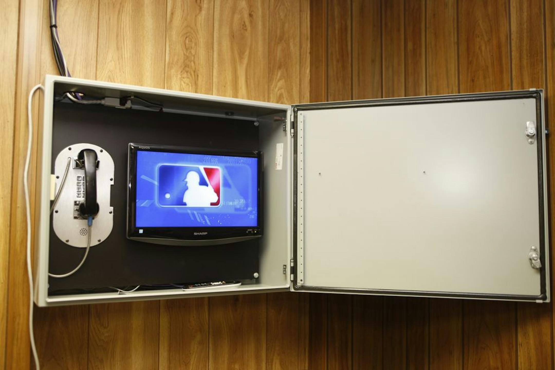 This file photo shows Major League Baseball's instant replay display shown in the umpires' room at Wrigley Field.