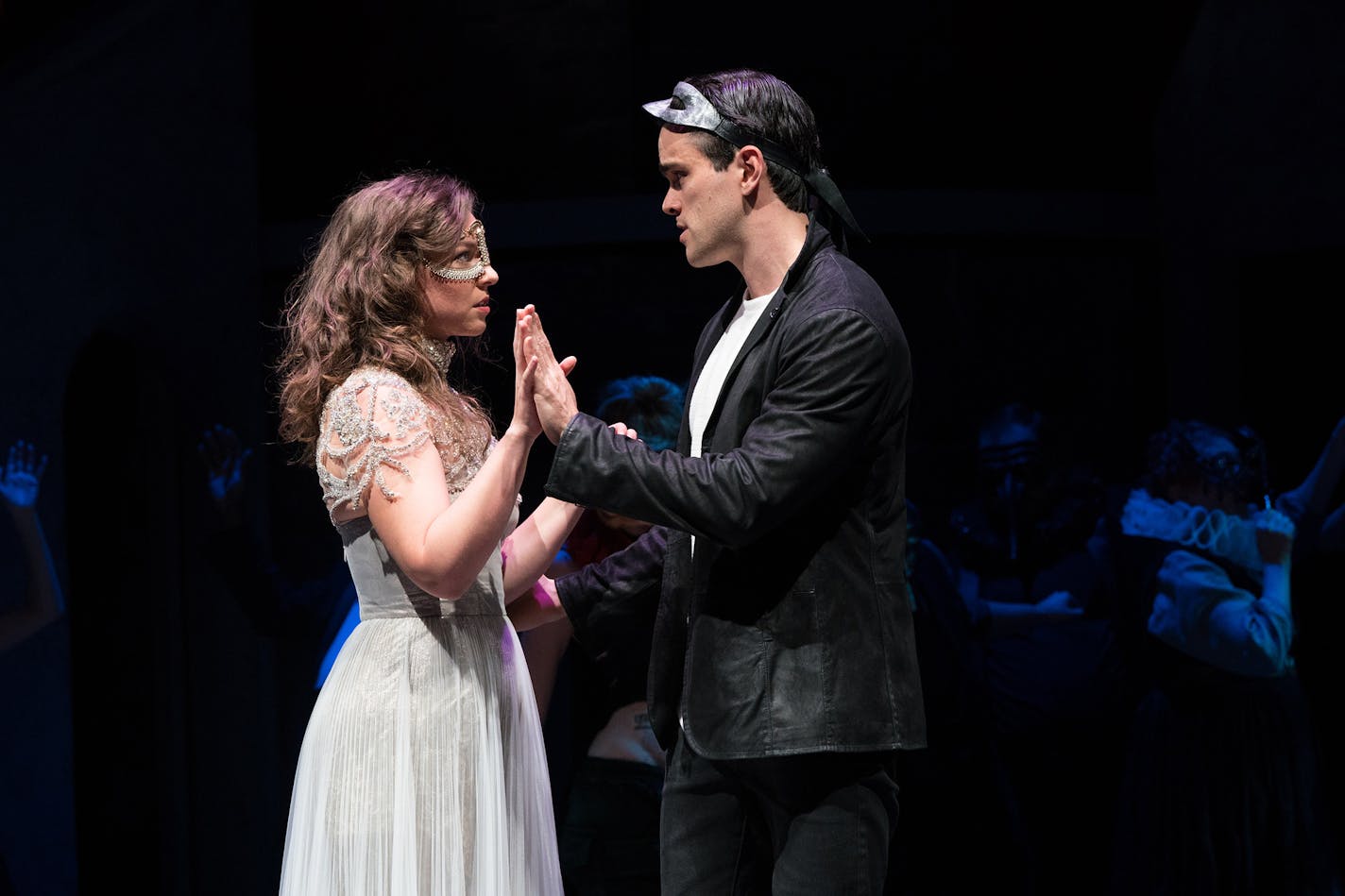 Kate Eastman (Juliet) and Ryan-James Hatanaka (Romeo) in the Guthrie Theater's production of "Romeo and Juliet" by William Shakespeare, directed by Joseph Haj.