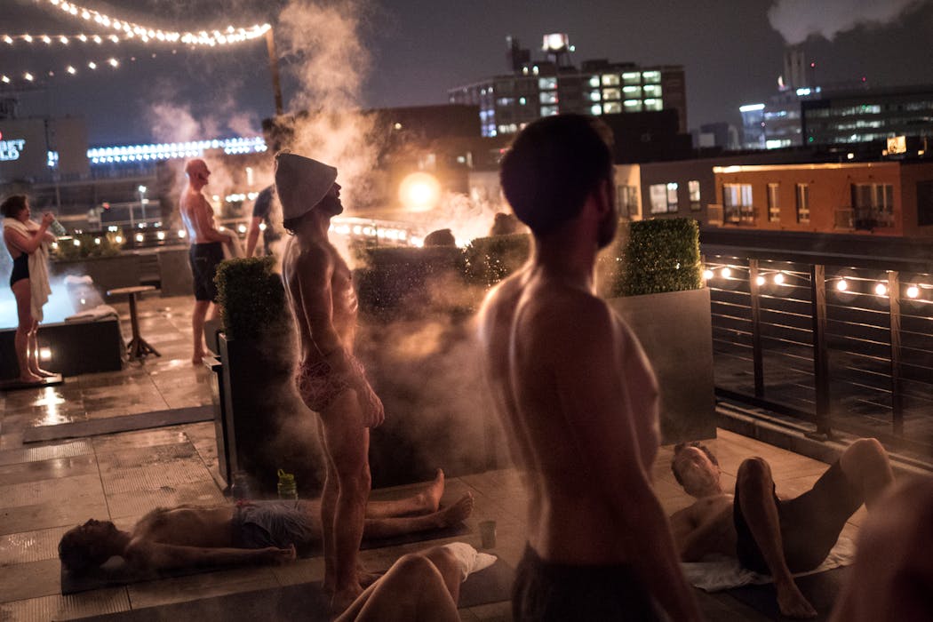 Sauna aficionados enjoyed a sauna on the rooftop of the Hewing Hotel in Minneapolis in January 2019.