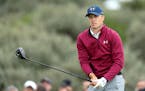 Jordan Spieth of the United States follows the flight of a tee shot during the second round of the British Open Golf Championship at Royal Birkdale,, 