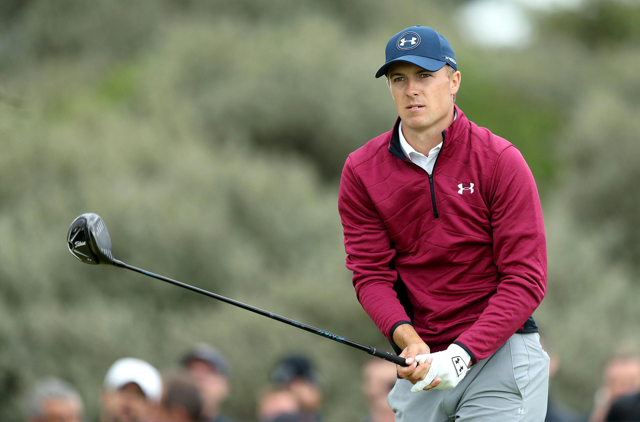 Jordan Spieth of the United States follows the flight of a tee shot during the second round of the British Open Golf Championship at Royal Birkdale,, Southport, Friday July 21, 2017. (Andrew Matthews/PA via AP)