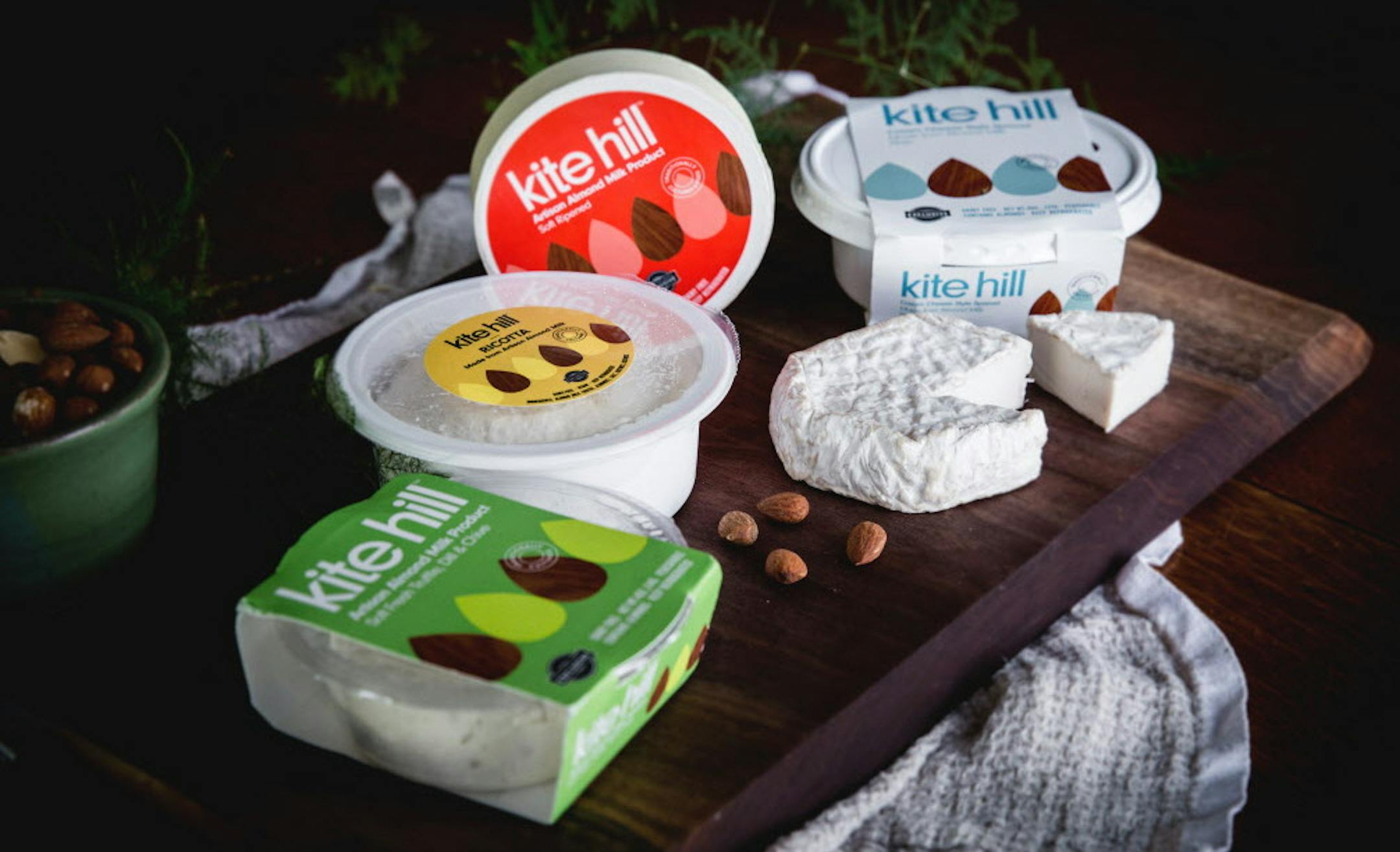 In an undated handout photo, Kite Hill food products. General Mills has recently invested $18 million in Kite Hill, which makes versions of cheese and yogurt from nuts, making it one of a small but growing number of giant food companies that have decided they can no longer afford to sit on the sidelines as smaller, more nimble startups outmaneuver them in the race for consumers seeking healthier foods. (Kite Hill via The New York Times) -- NO SALES; FOR EDITORIAL USE ONLY WITH GENERAL MILLS VENT