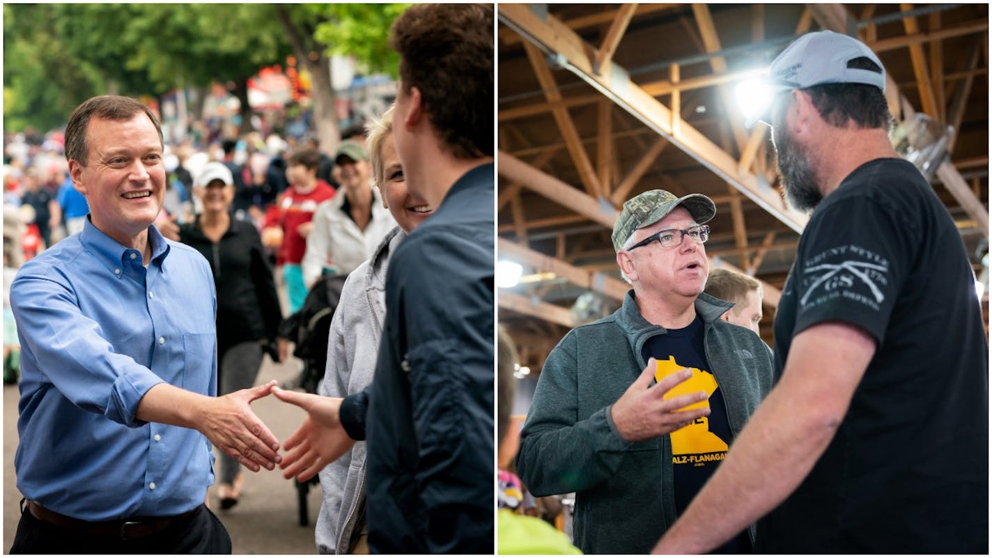 Gubernatorial candidates Jeff Johnson, left, and Tim Walz seen at the Minnesota State Fair.