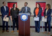 St. Paul Mayor Melvin Carter addressed the media Monday on the “Just Deeds Coalition” project during a news conference at Mitchell Hamline School 