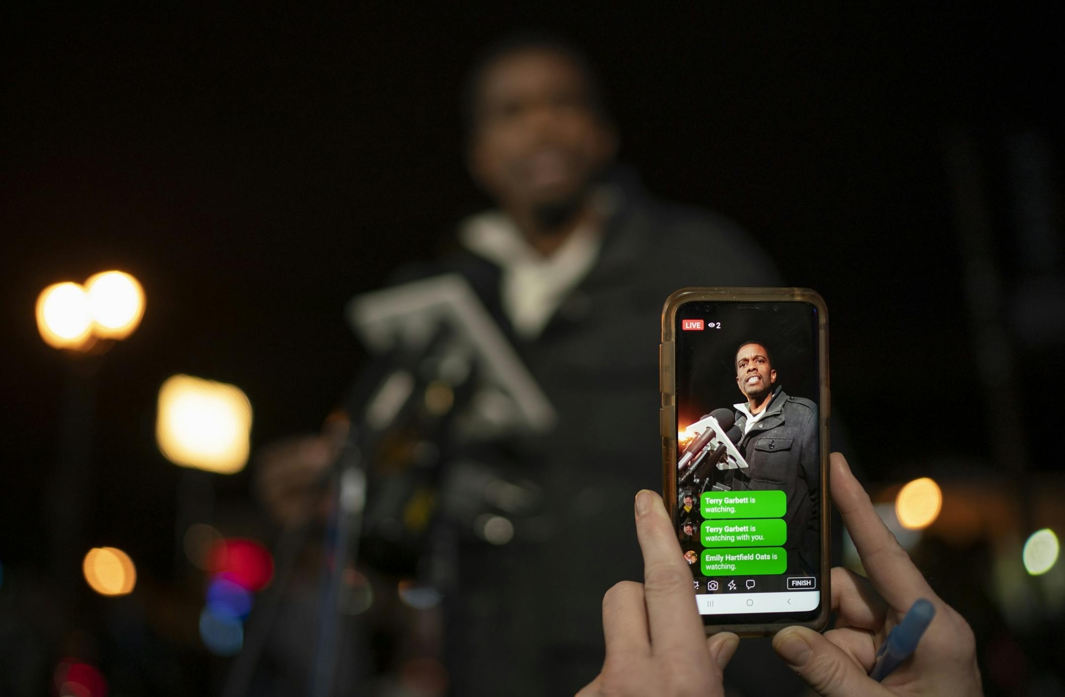 A television reporter livestreamed on her phone as St. Paul Mayor Melvin Carter commented on the double shooting in his city Sunday night.