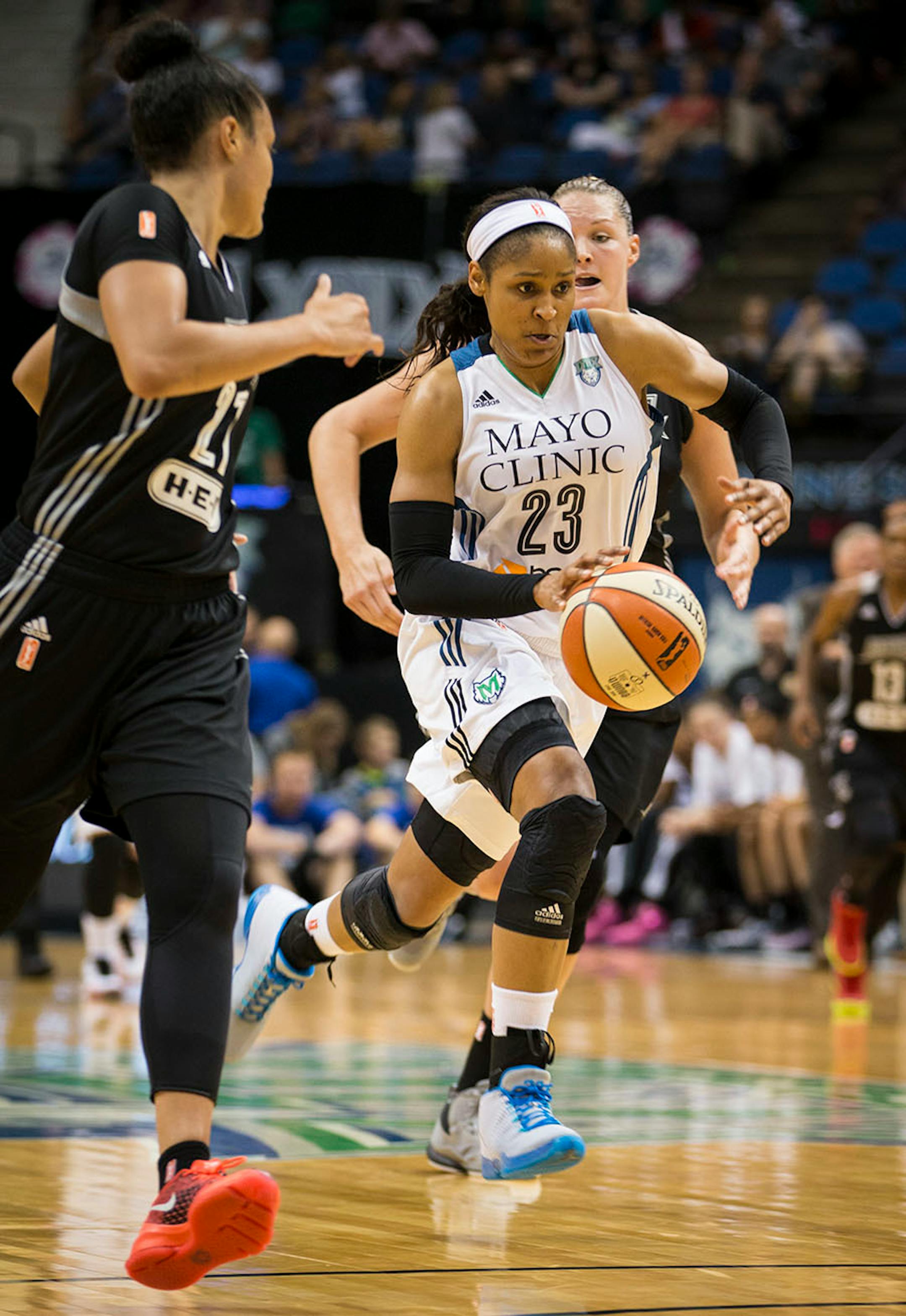 Lynx Maya Moore charged down court with the ball in the second half. She score 24 points in the second half.