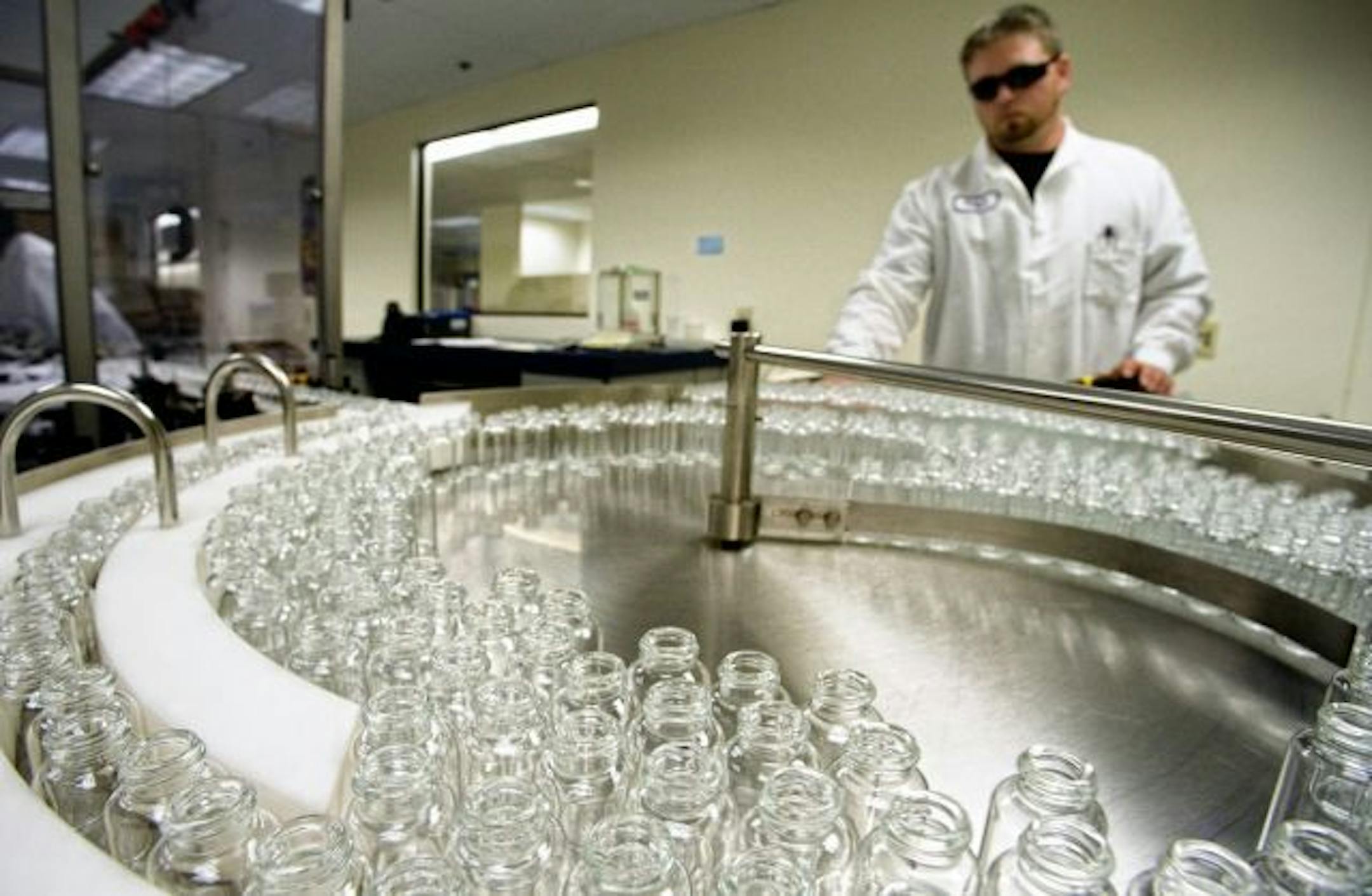 Tony Savage watched over the R&D Systems bottling line of wash buffer, part of the product line R&D Systems' parent company Techne hopes to expand into Asia with.