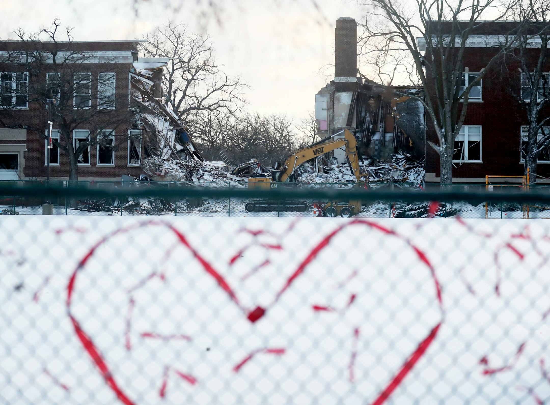 Demolition of the Minnehaha Academy campus damaged by an August natural gas explosion began in December.