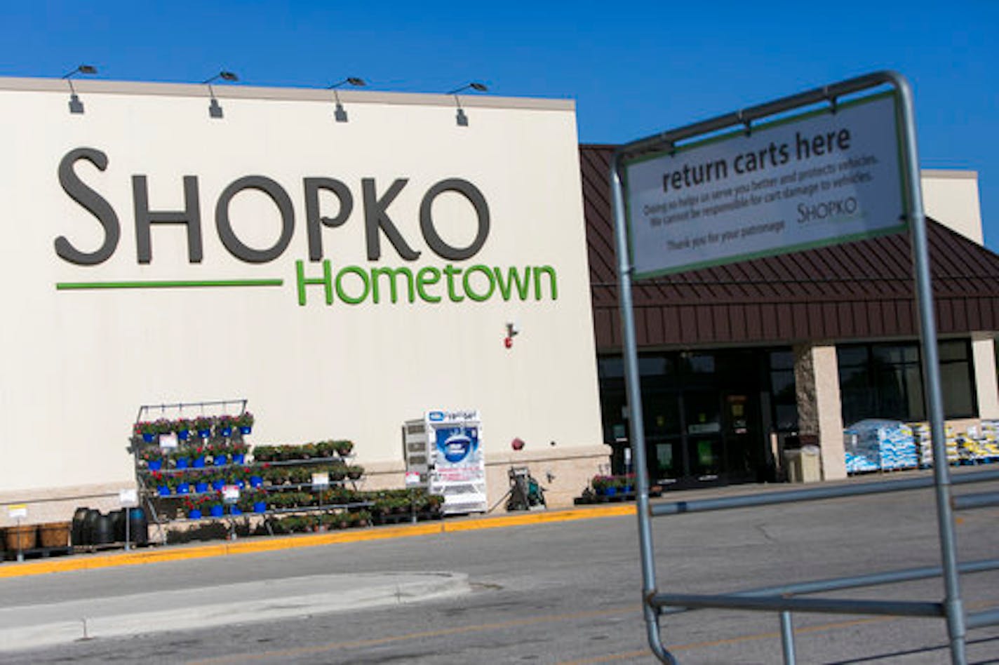 A logo sign outside of a Shopko Hometown retail store in Kiel, Wisconsin, on June 24, 2018. (Photo by Kristoffer Tripplaar/Sipa USA)(Sipa via AP Images)