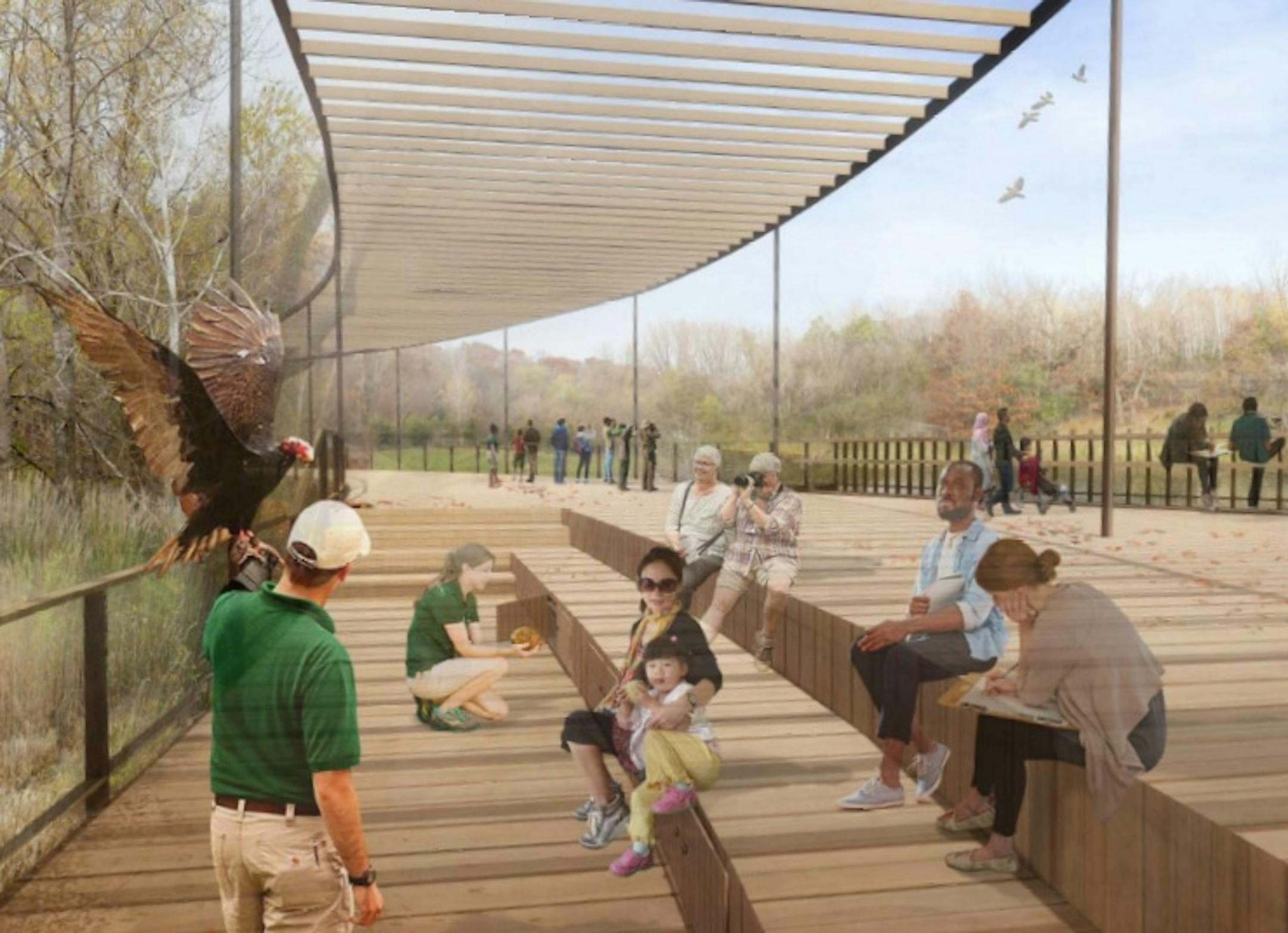 The Minnesota Zoo's new facilities master plan is guiding this year's bonding request and setting the tone for a new round of upgrades. The plan's first and signature project is the Treetop Trail, which makes use of the old monorail structure and will be the longest elevated path of its kind in the country. Rendering provided by Minnesota Zoo.