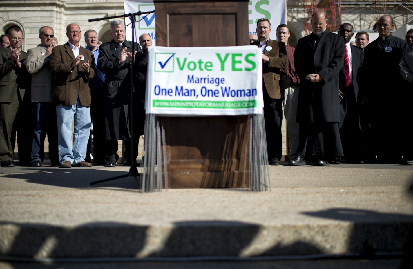 Nienstedt was one of nearly 40 faith leaders who campaigned at the State Capitol last month in favor of the amendment.