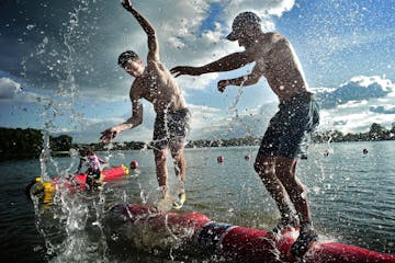 Matt Delaney, left, went against his girlfriend's brother,Will Hoeschler. Both are serious athletes who enjoy the fact that splashing your opponent wi