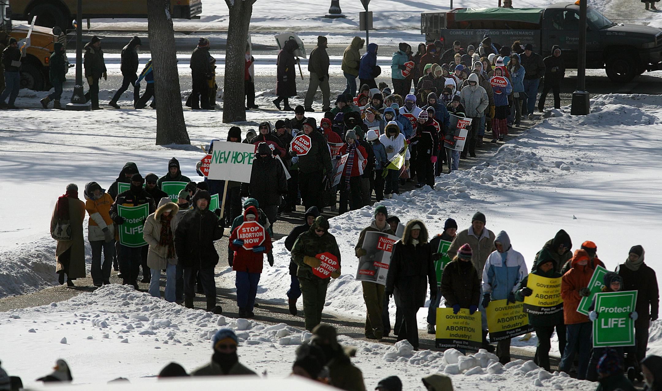 Several thousand abortion opponents gathered at the State Capitol in St. Paul on Tuesday for a march and rally on the 35th anniversary of the Roe vs. Wade decision legalizing abortion. The rally was organized by Minnesota Citizens Concerned for Life.