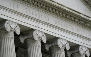 FILE - This May 4, 2021, photo shows the Treasury Building in Washington.