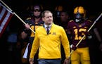 University of Minnesota head coach P.J. Fleck emerged from the tunnel before the start of Saturday afternoon's spring game. ] AARON LAVINSKY &#xef; aa