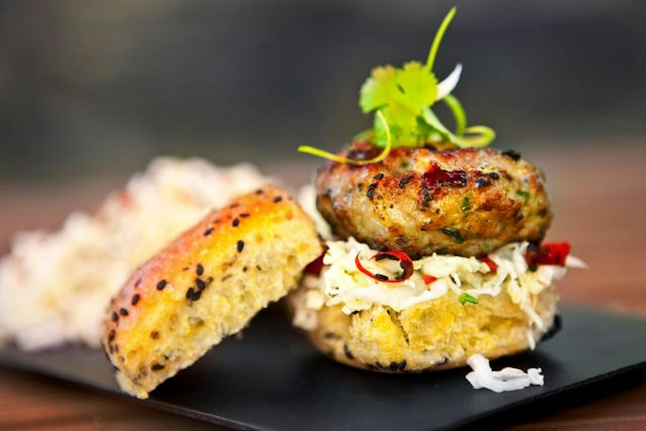 Shu-Mai-Style Burgers, made with shrimp and pork.