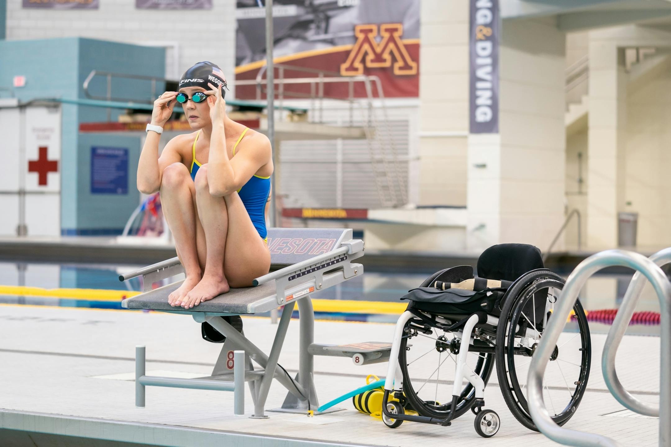 Mallory Weggemann, paralympic swimmer, gold medalist and Minnesotan, described what it means to her to be swimming back at the University of Minnesota in the upcoming U.S. Paralympic Team Trials and then how she enters the water from a starting block as a Paralympic swimmer. She then demonstrated her strokes. The United States Olympic & Paralympic Committee announced that Minneapolis area has been selected as the site of the 2020 U.S. Paralympic Team Trials for cycling, swimming and track and fi