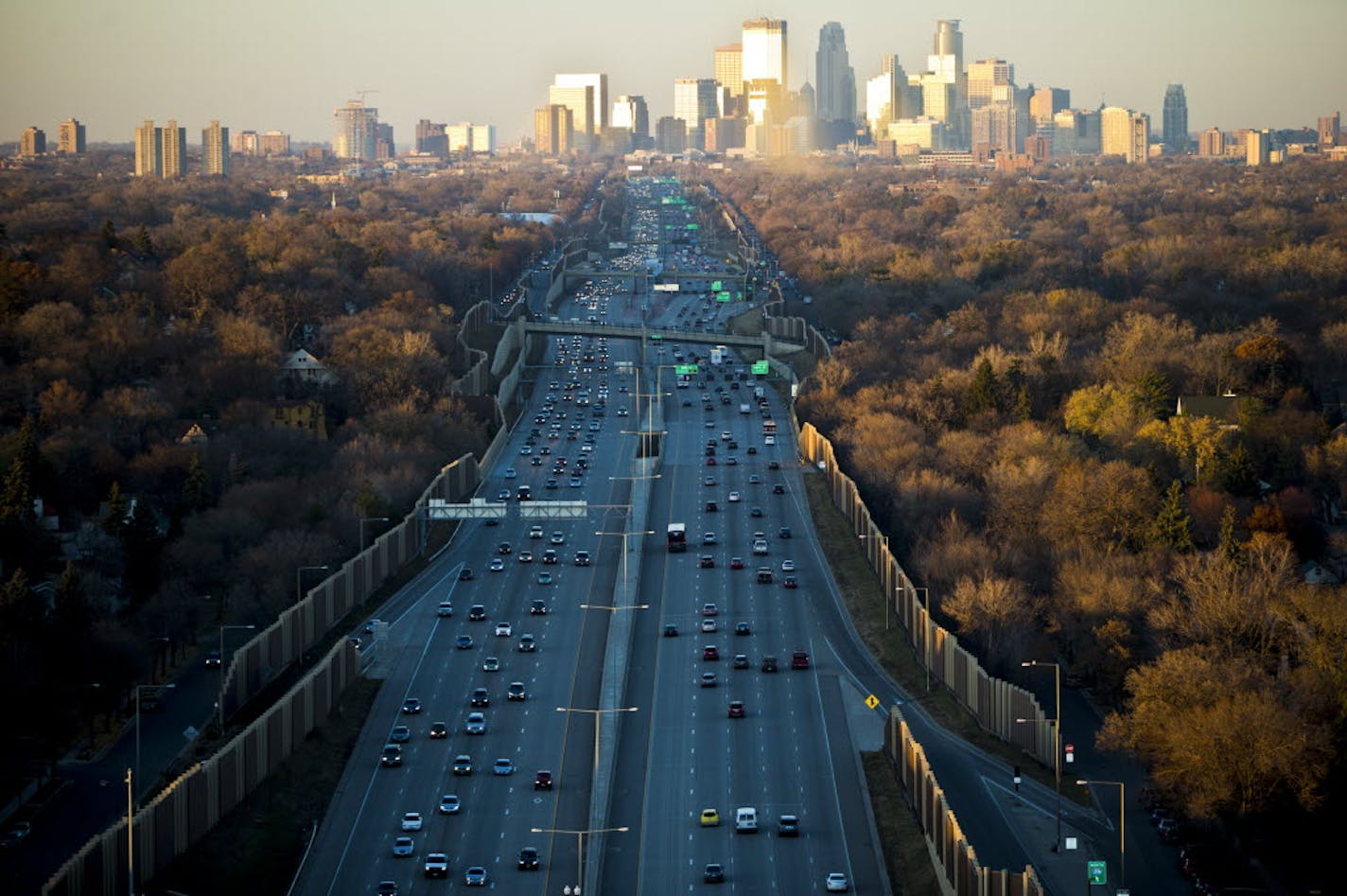 Interstate 35W, looking toward downtown Minneapolis.