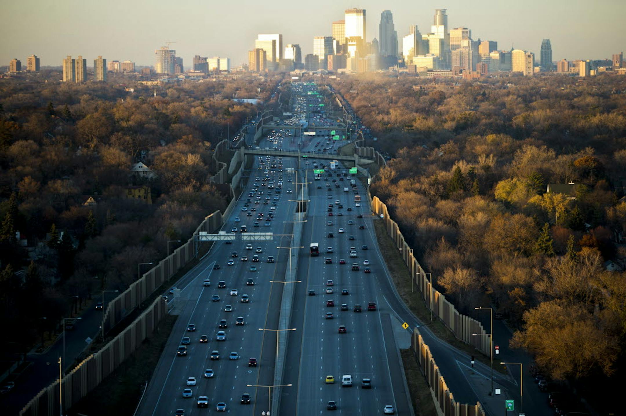 Interstate 35W, looking toward downtown Minneapolis.