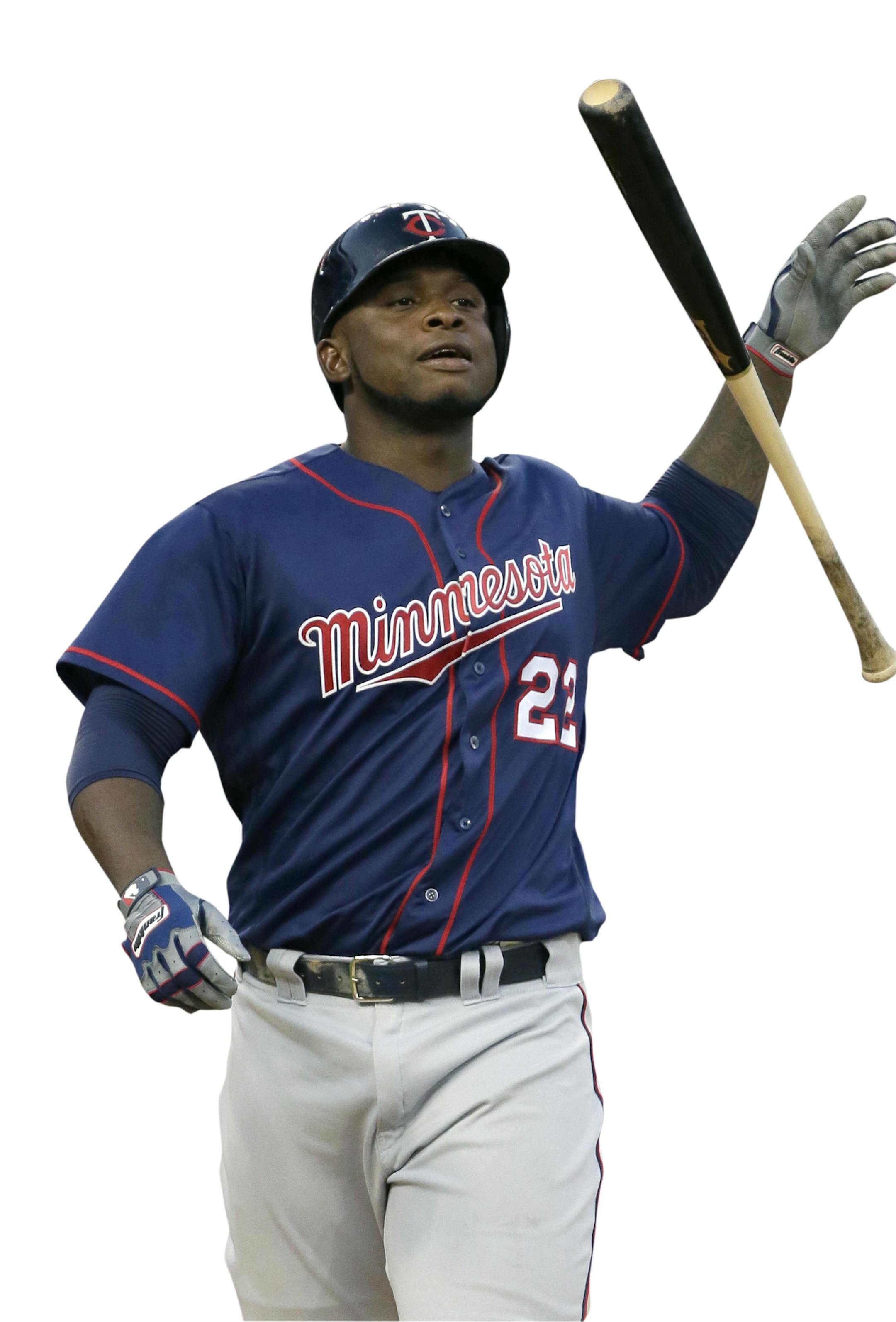 Minnesota Twins' Miguel Sano (22) reacts after being called out on strikes during the sixth inning of a baseball game against the Detroit Tigers Monday, July 18, 2016, in Detroit. The Tigers defeated the Twins 1-0.(AP Photo/Duane Burleson) ORG XMIT: MIN2016072314060623