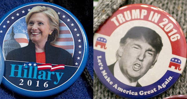 AP Photo/Mary Altaffer/Andrew Spear/The New York Times
Hillary Clinton button and Donald Trump. (AP Photo/Mary Altaffer) ORG XMIT: MIN2016040813524411