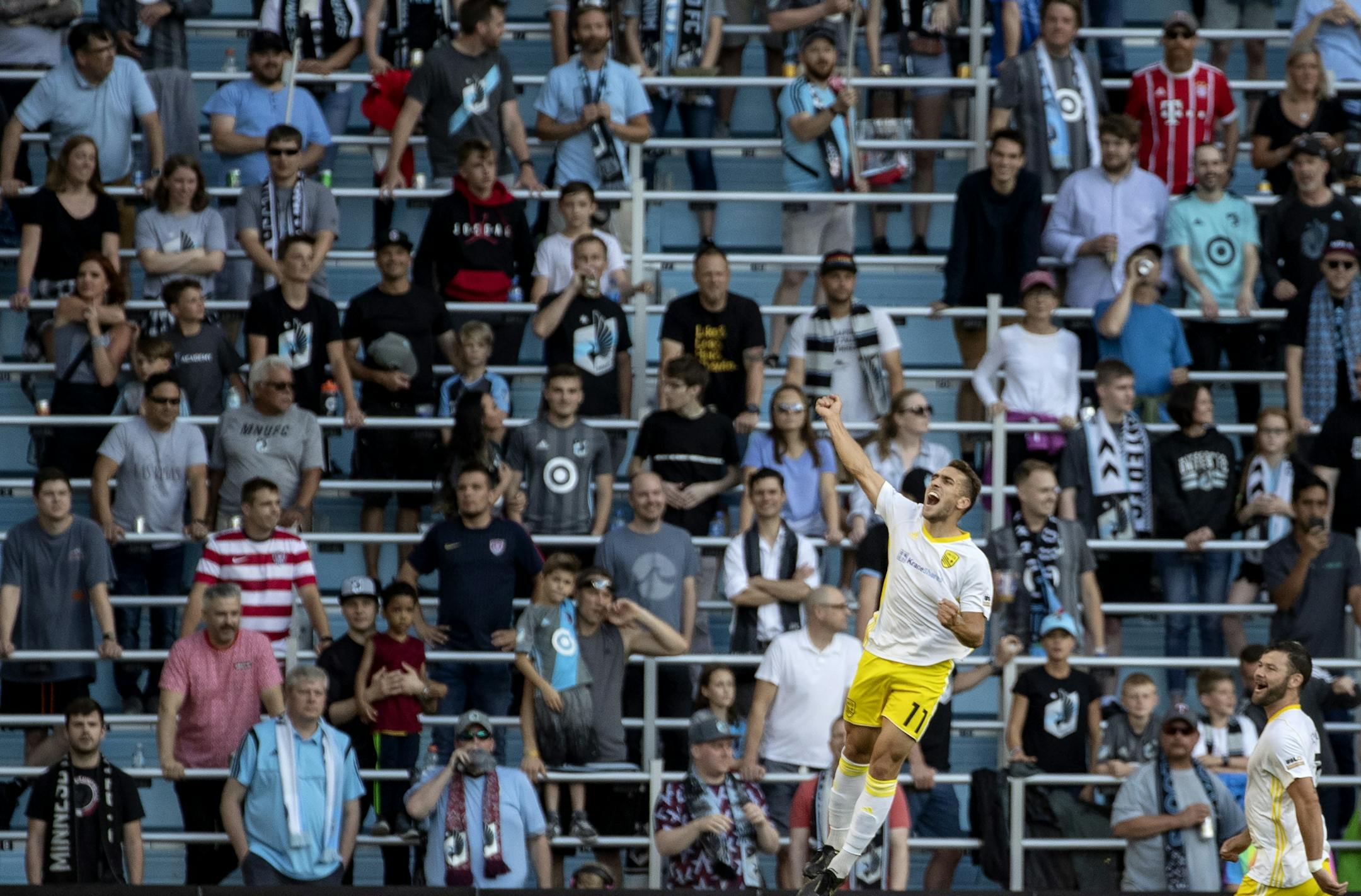 Santiago Moar (11) of New Mexico United celebrated after scoring a goal in the first half.