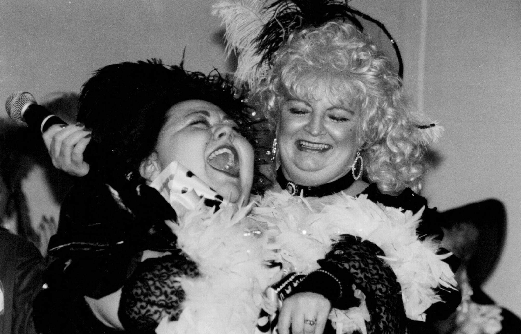 January 10, 1990 Caption For This Pic: The new K1ondike Kate, Celeste Gagliardi, expressed her excitement as she was awarded the sash for 1990 by last years Kate, Cindy Jones, at the St. Paul Radisson Hotel. January 11, 1990 Duane Braley, Minneapolis Star Tribune