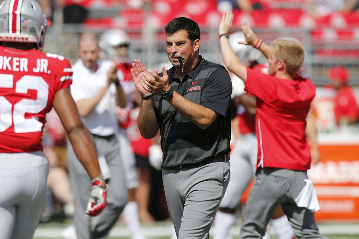 Ohio State acting head coach Ryan Day watches his team play against Oregon State during an NCAA college football game Saturday, Sept. 1, 2018, in Colu