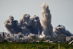 Smoke and explosion following an Israeli bombardment inside the Gaza Strip, as seen from southern Israel, on Feb. 11, 2024. The latest proposal for a 
