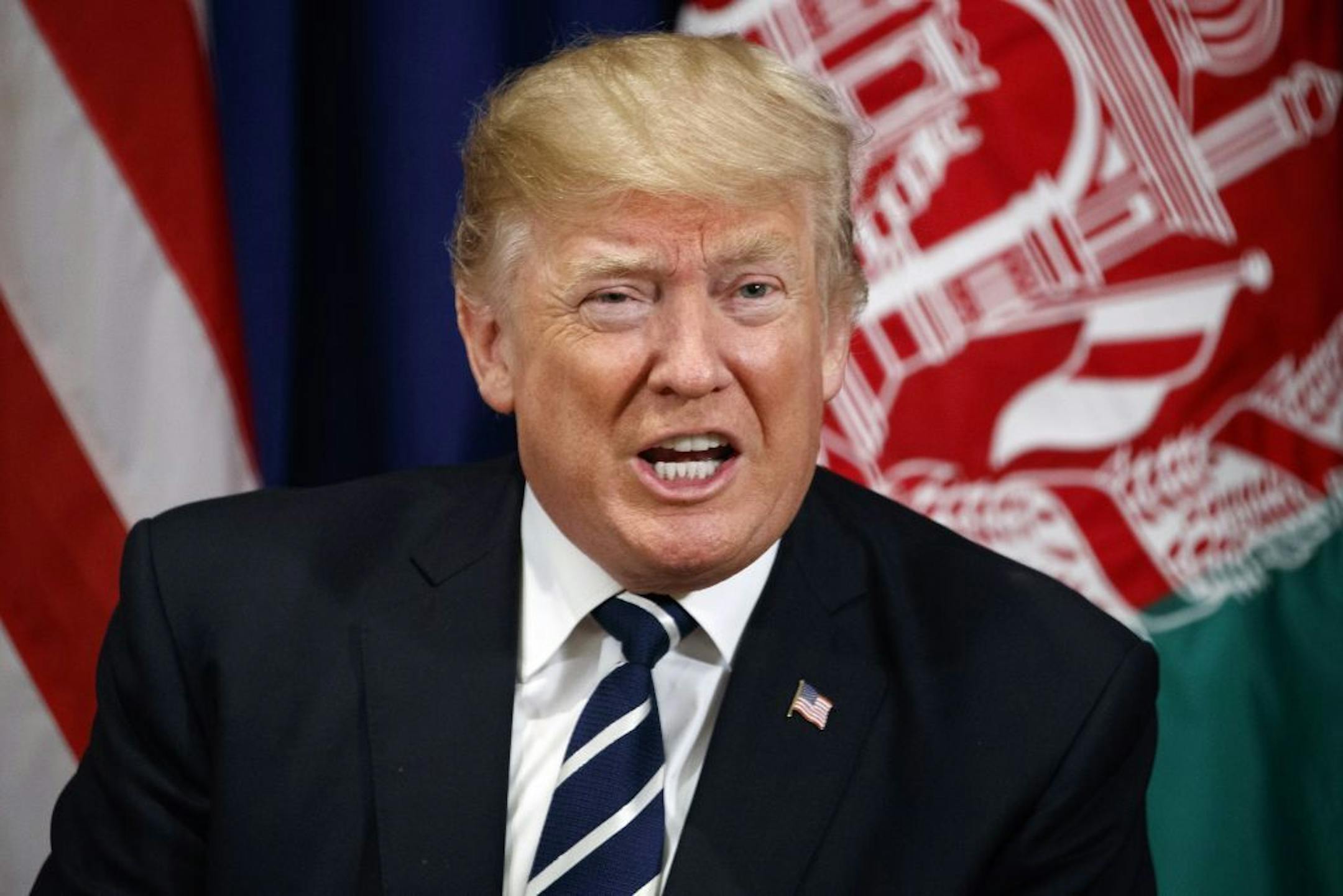 President Donald Trump speaks during meetings Thursday with other world leaders at the Palace Hotel in New York.