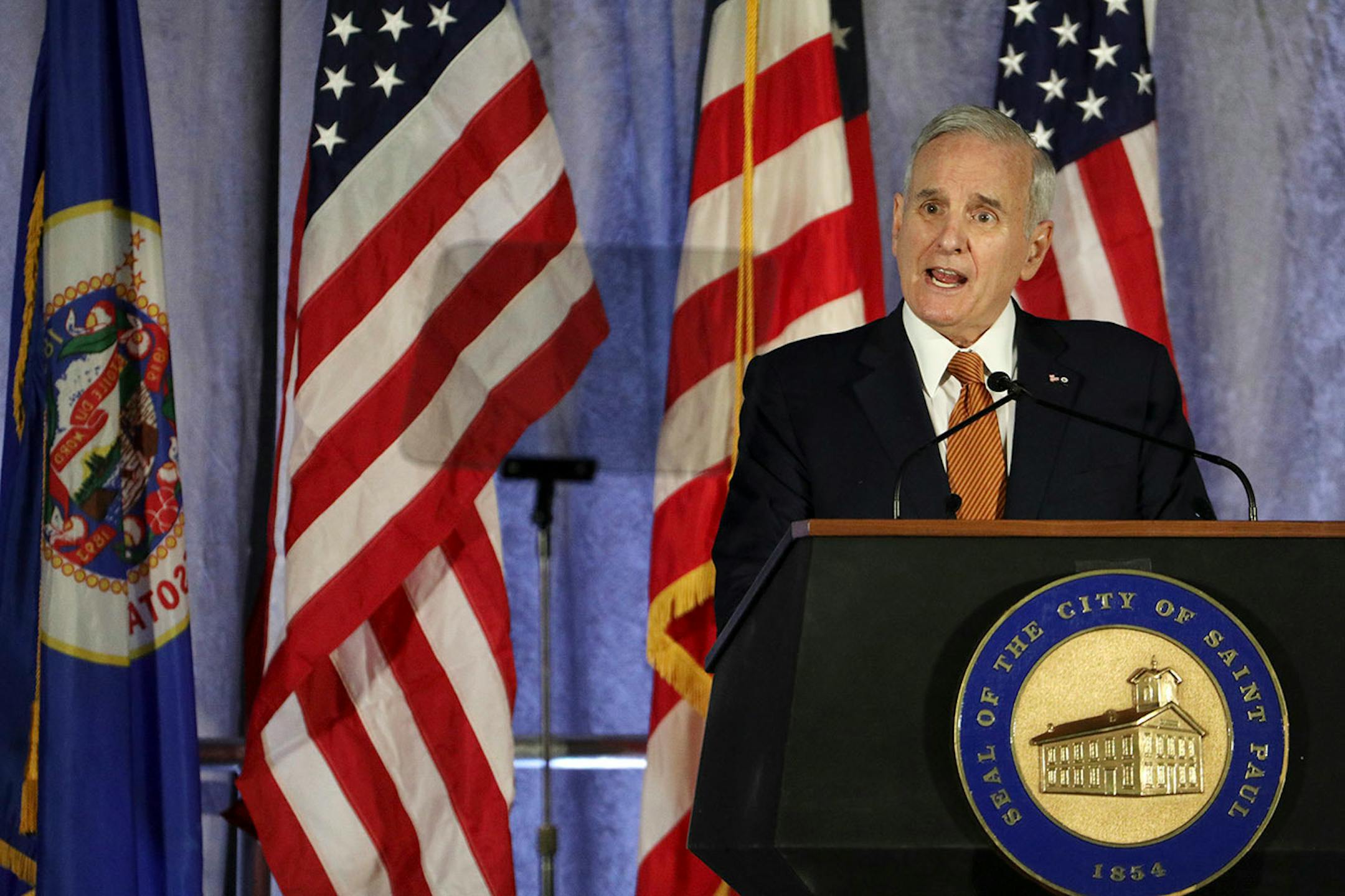 Gov. Mark Dayton spoke during Melvin Carter's swearing in ceremony as St. Paul mayor.