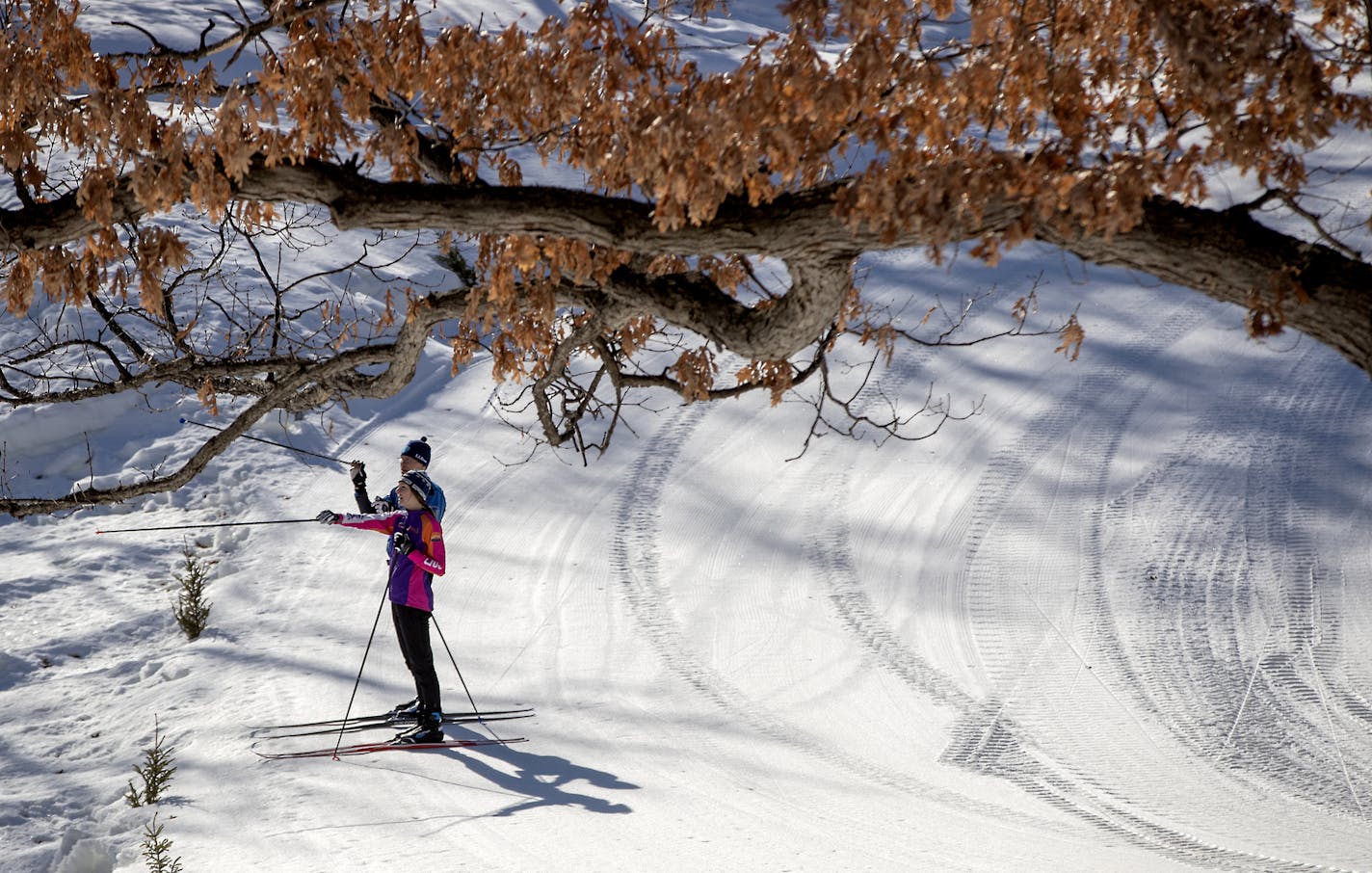 Slater Crosby, left, and Kelly Donahue, recently examined the course at Wirth Park for the World Cup cross-country ski race that was called off on Thursday.