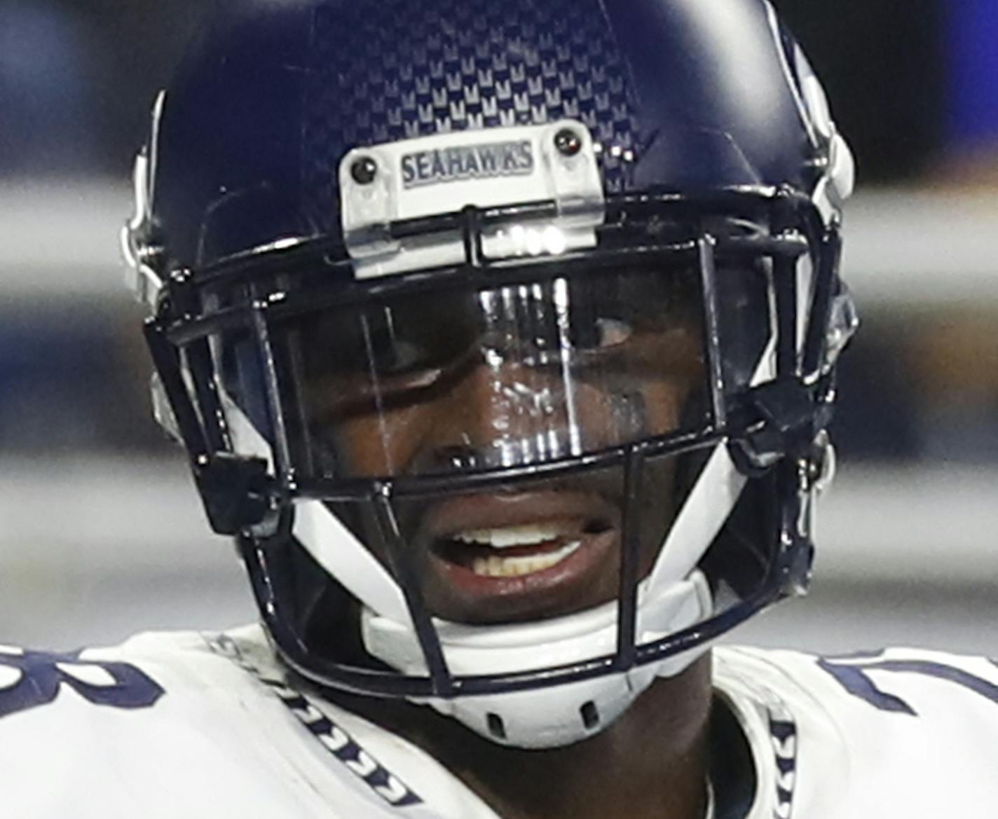 Seattle Seahawks cornerback Justin Coleman (28) celebrates an interception against the Detroit Lions during an NFL football game in Detroit, Sunday, Oct. 28, 2018. (AP Photo/Paul Sancya) ORG XMIT: MIPS10